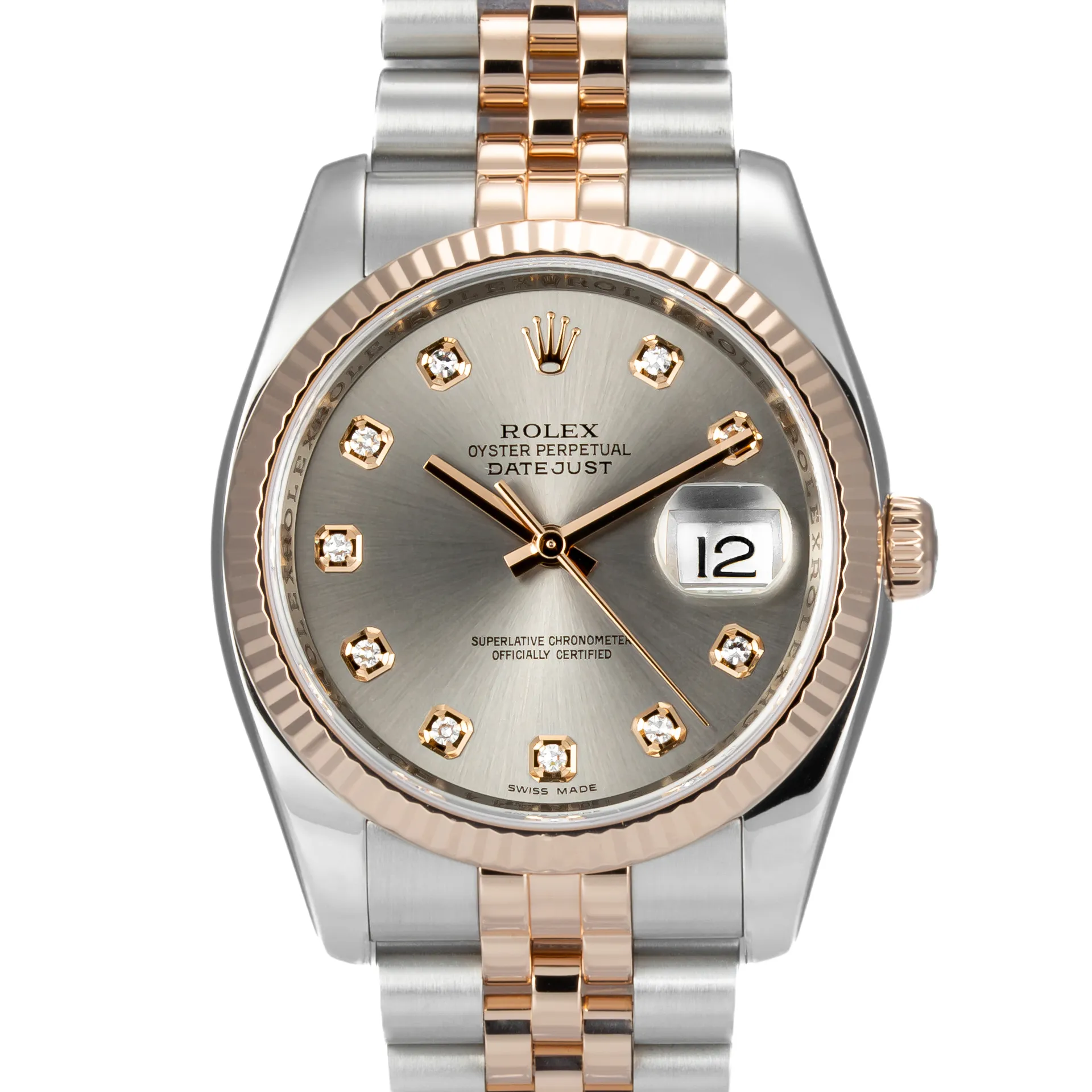 Rolex Datejust 36 Steel & Rose Gold Rhodium Diamond Dial