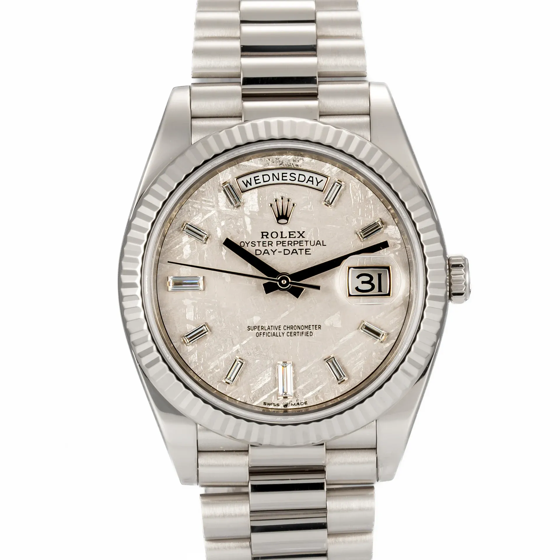 Rolex Day-Date 40 mm Meteorite Baquette diamonds dial 228239-0055 White Gold Meteorite 2023