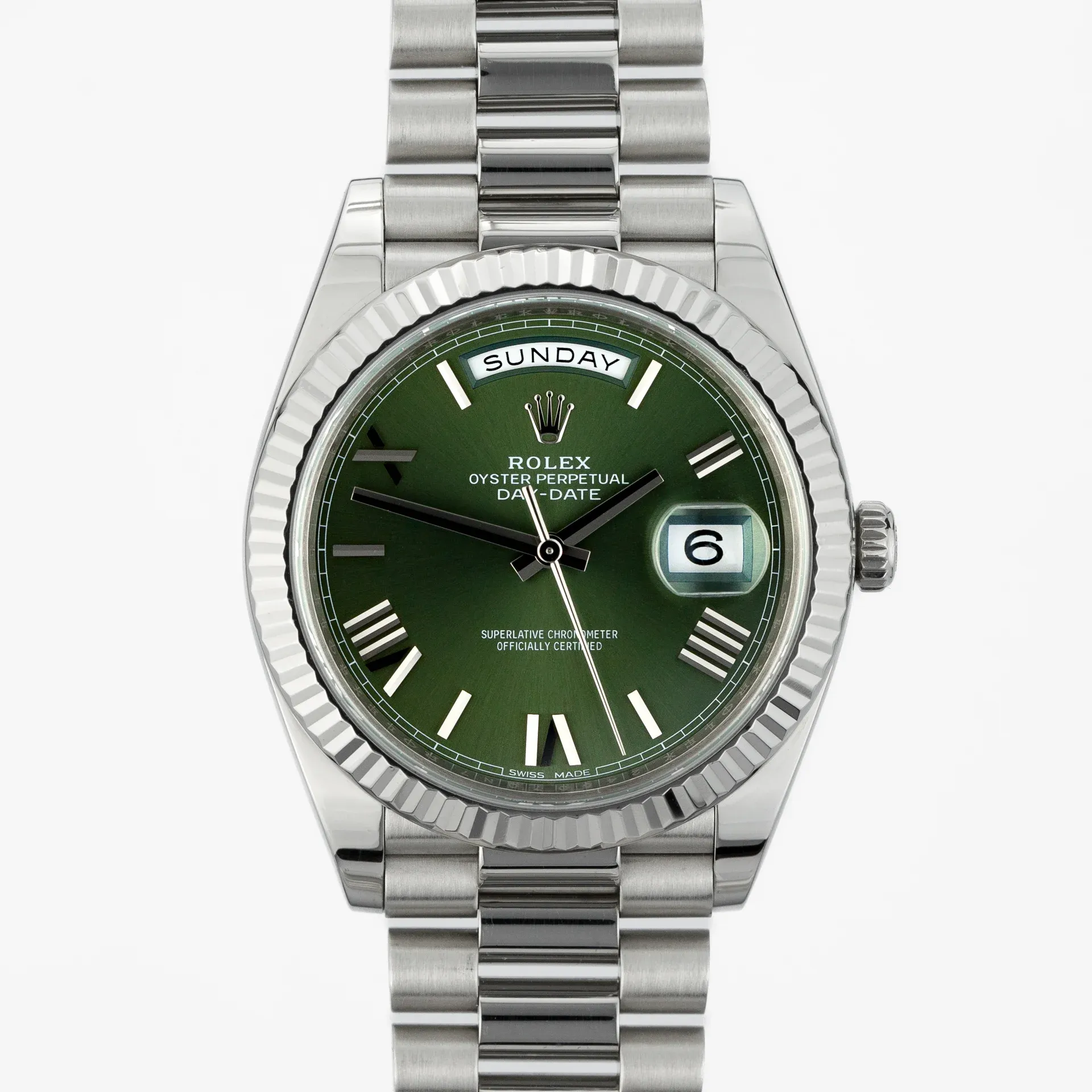Rolex Day-Date 40 President White Gold Olive Green dial 228239-0033 Steel green 2016