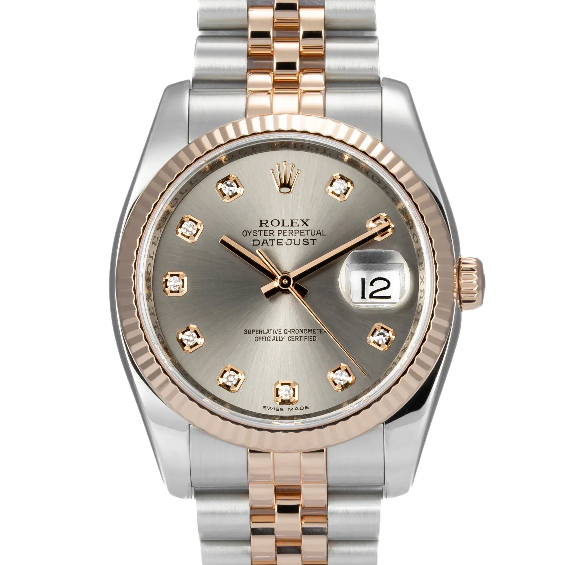Rolex Datejust 36 Rhodium Diamond dial 116231-0100 Gold Steel Grey