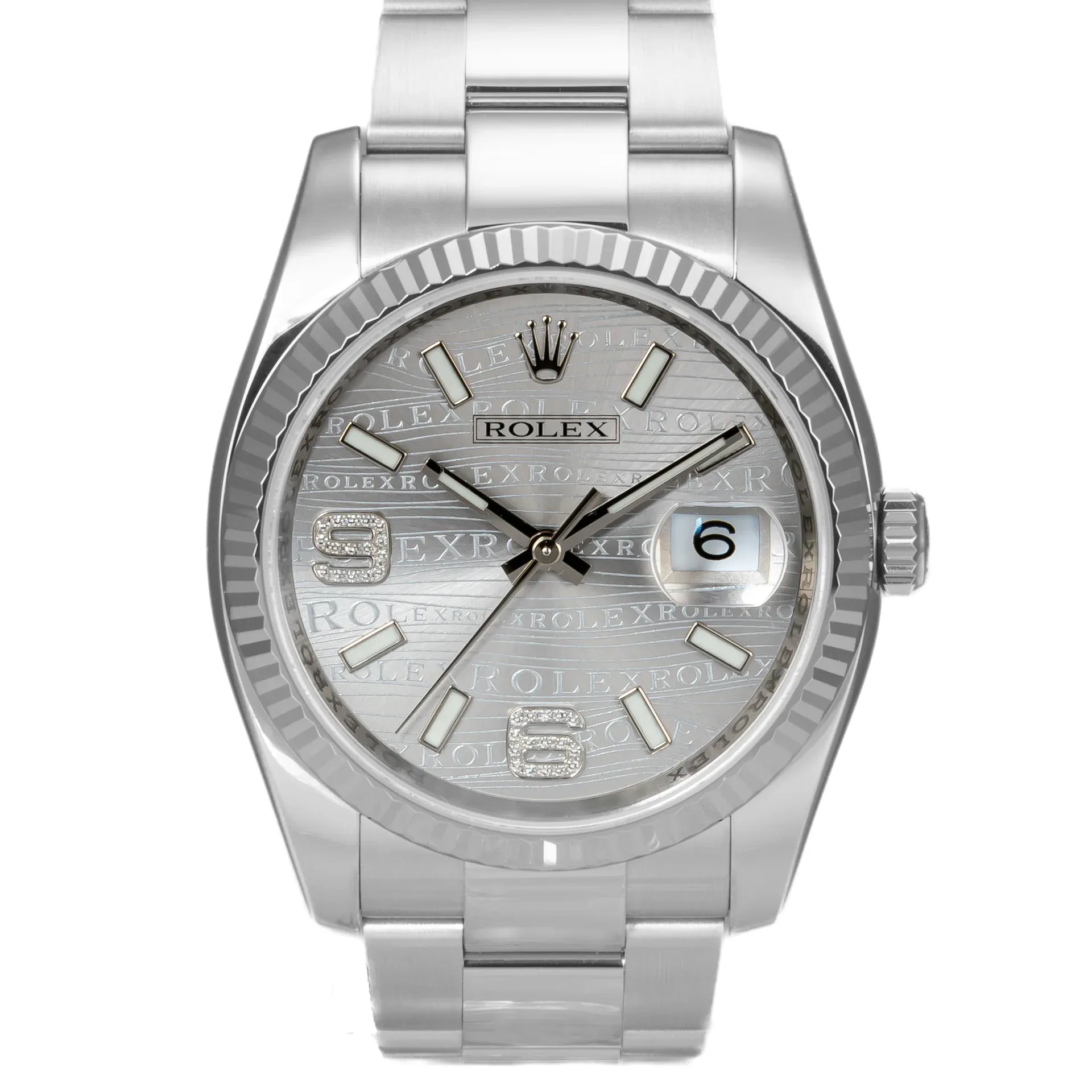 Rolex Datejust 36 Rhodium Wave Diamond dial 116234-0153 Gold Steel Grey