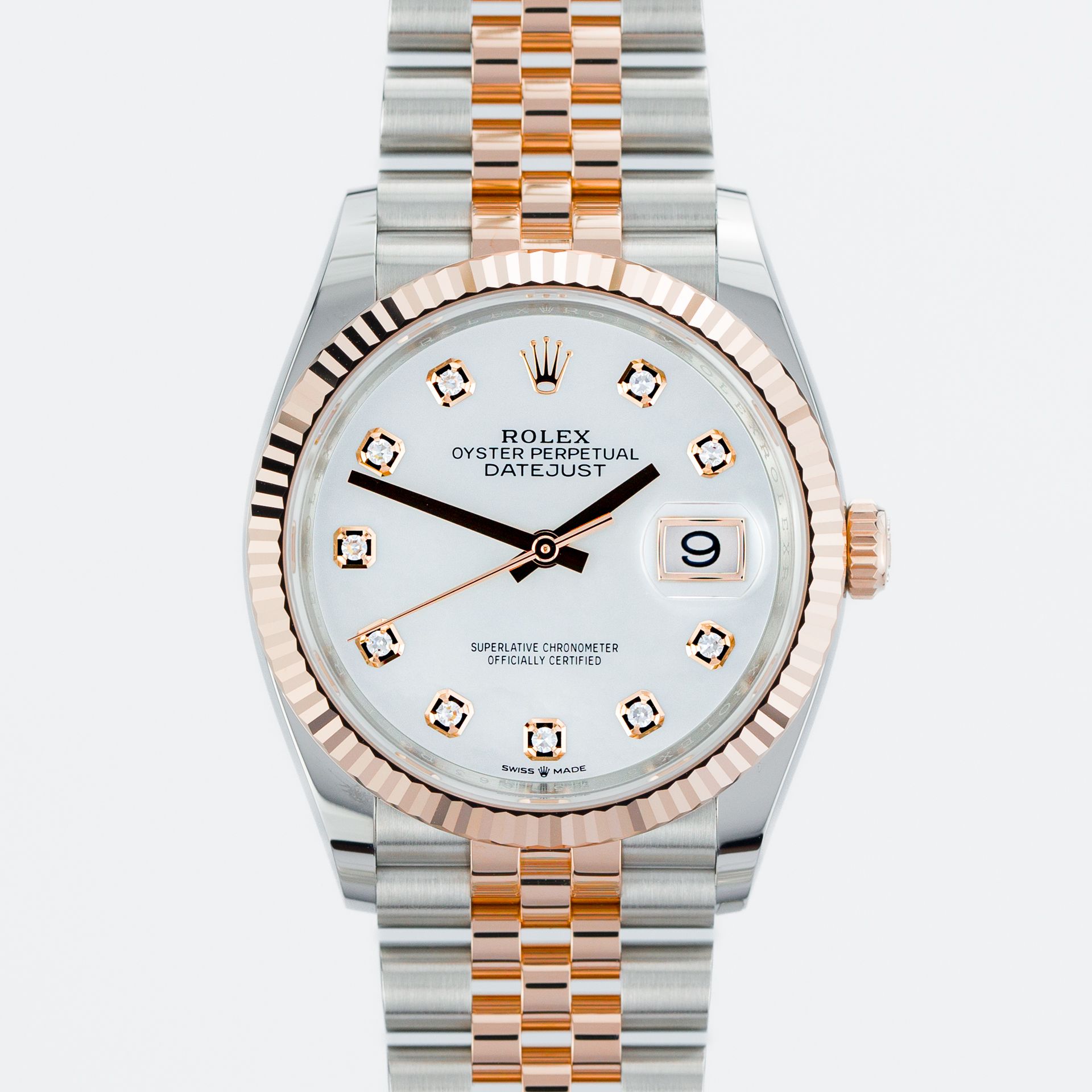 Datejust 36 Everose Gold & Steel Mother of Pearl Diamond Dial - Image 1