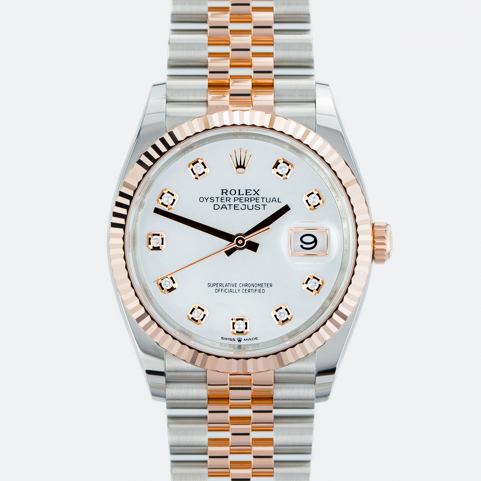 Datejust 36 Everose Gold & Steel Mother of Pearl Diamond Dial - Image 1