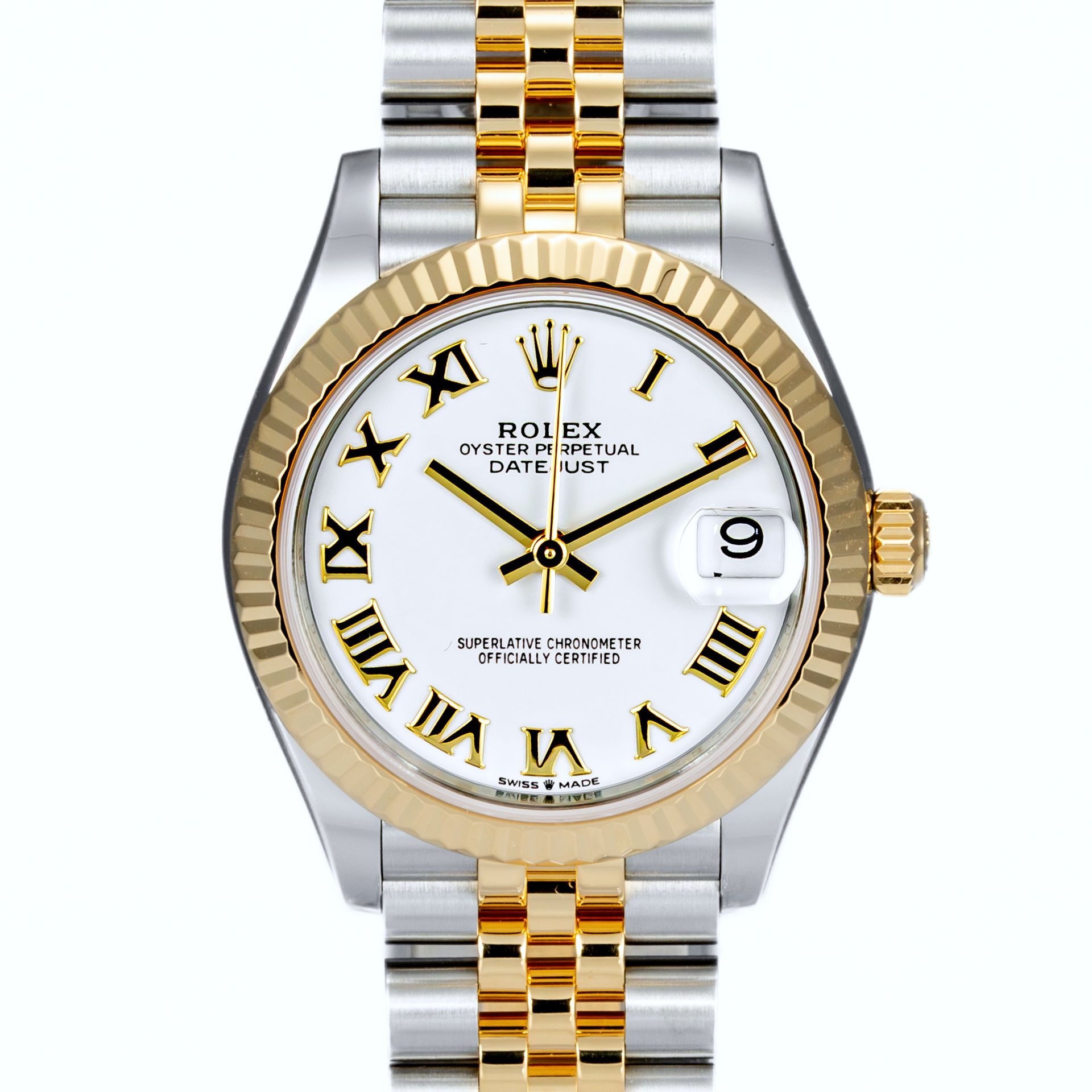 Rolex Datejust 31 Yellow Rolesor White Roman Dial Jubilee