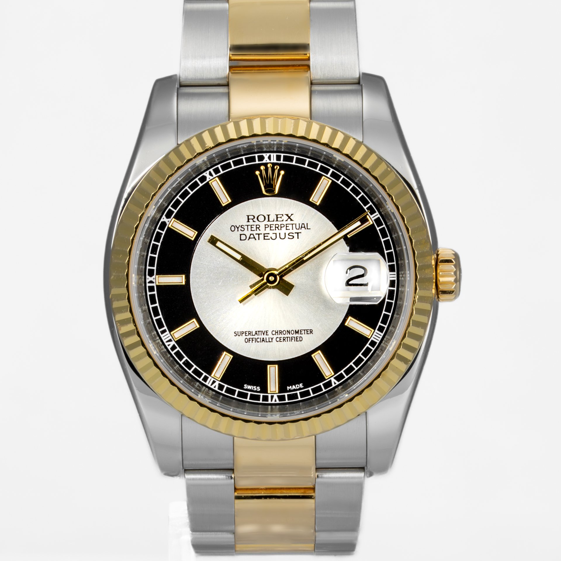 Rolex Datejust 36 Steel & Yellow Rolesor Roulette Date Tuxedo Dial