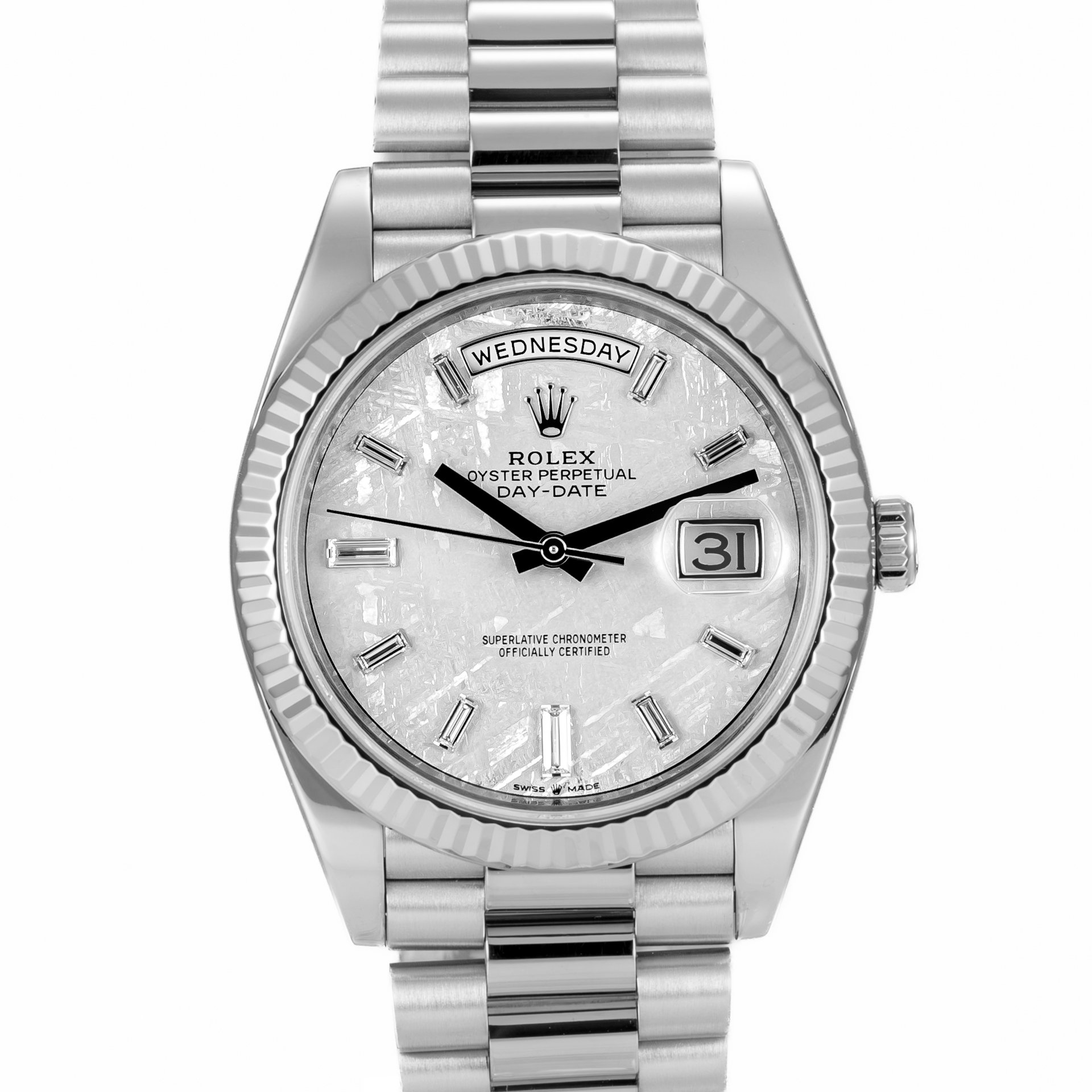 Rolex Day-Date 'President' Meteorite Baguette Diamond Dial White Gold