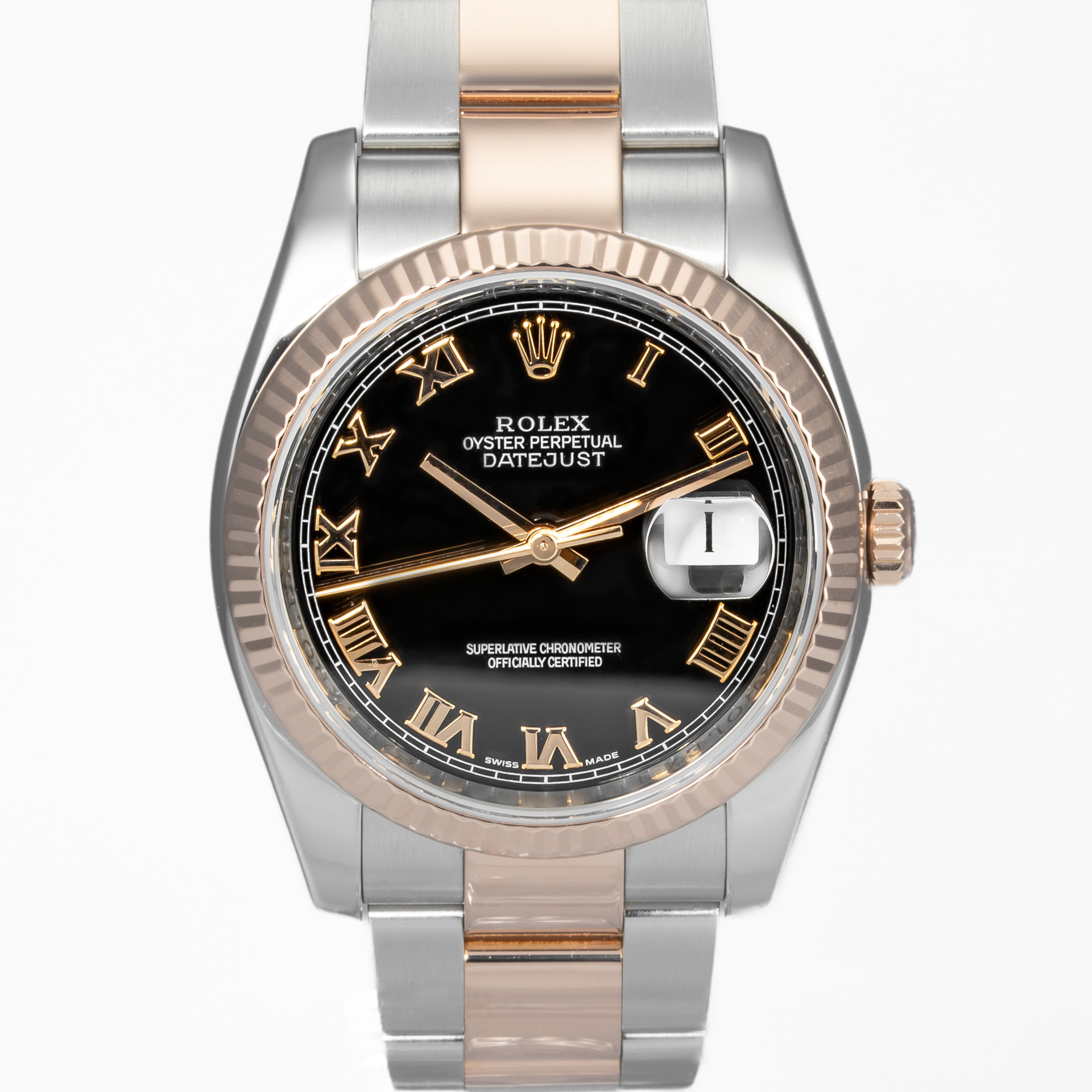 Datejust 36 Everose Gold & Steel Black Roman Dial Oyster - Image 1