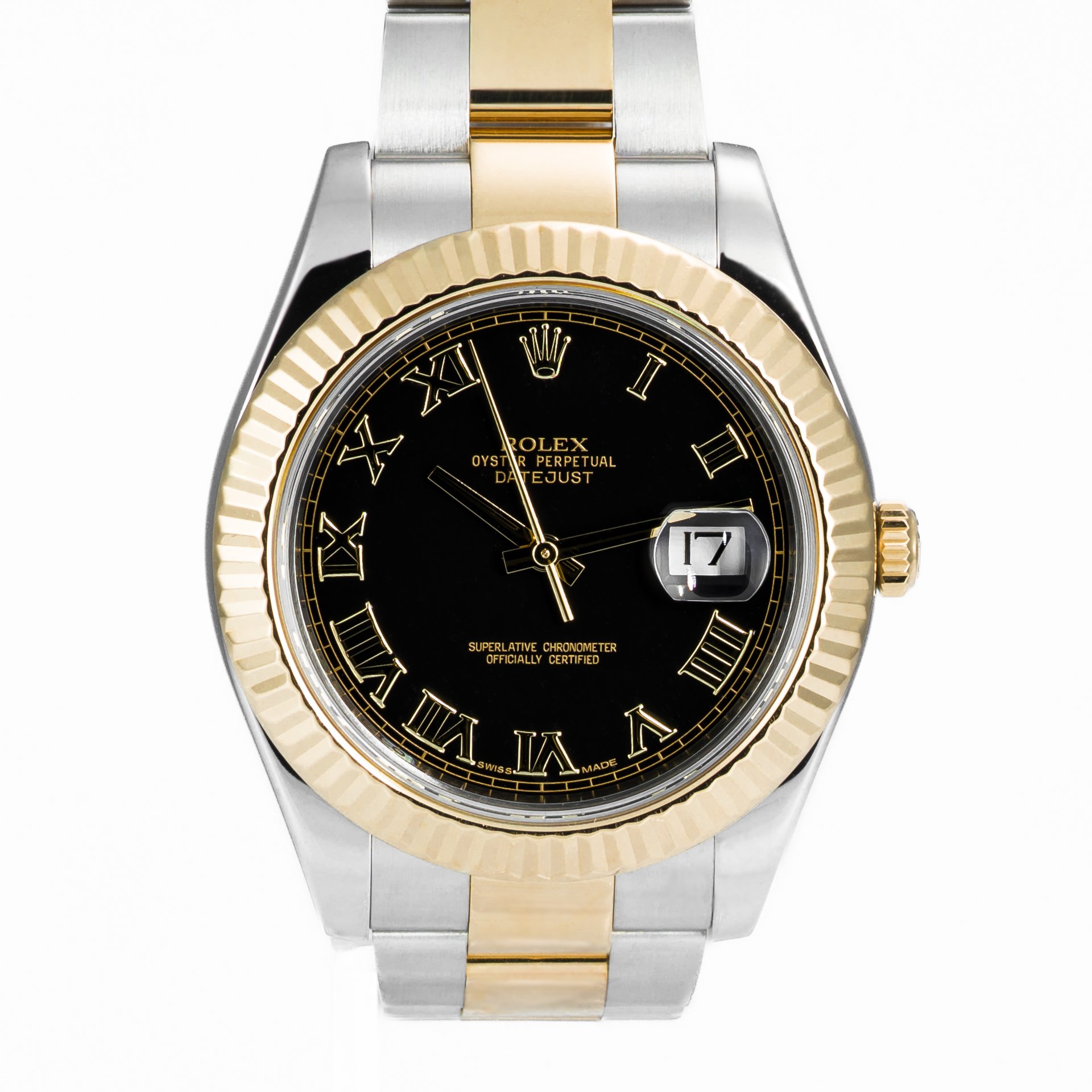 Rolex Datejust II 41mm Gold and Steel Black Roman Dial