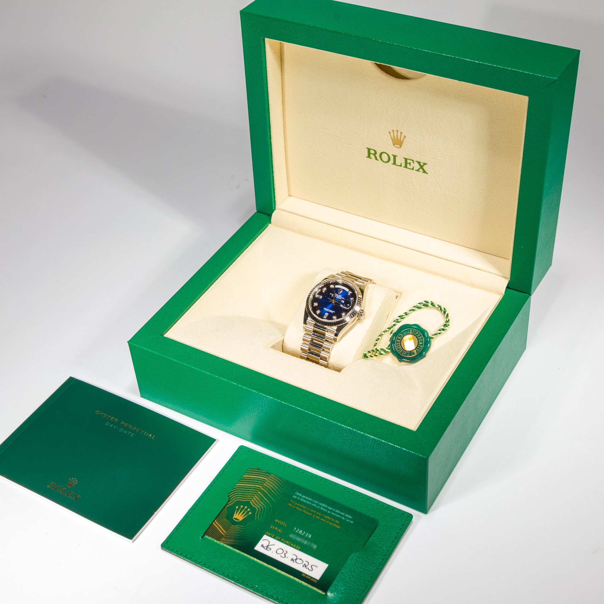 Rolex Day-Date 36 White Gold Blue Ombre Diamond Dial - Image 2