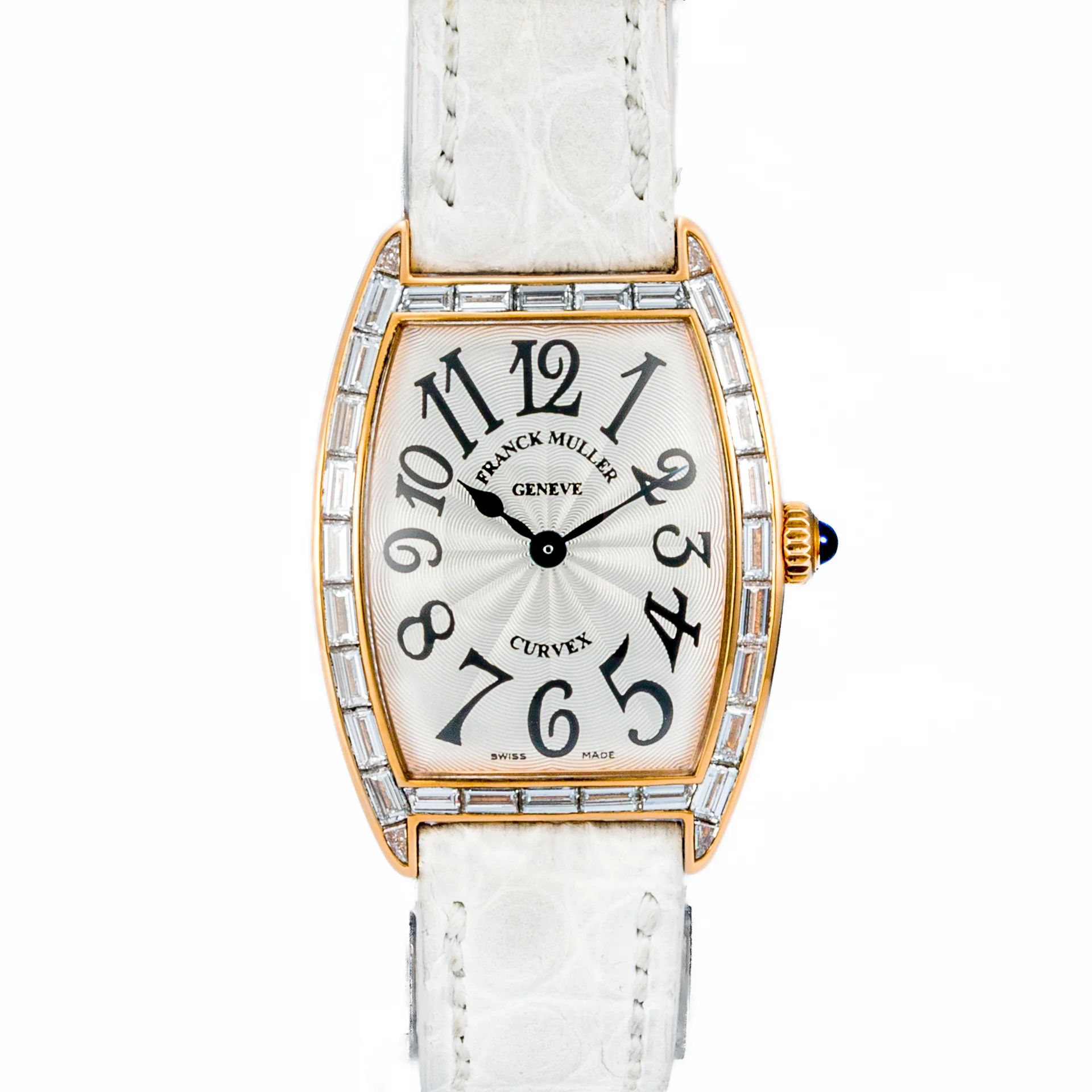 Franck Muller Cintrée Curvex Rose Gold Baguette Diamond bezel 1752 QZ D BAG5N Rose Gold silver