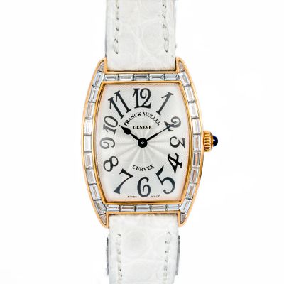 Franck Muller Cintrée Curvex Rose Gold Baguette Diamond bezel 1752 QZ D BAG5N - New/Mint condition