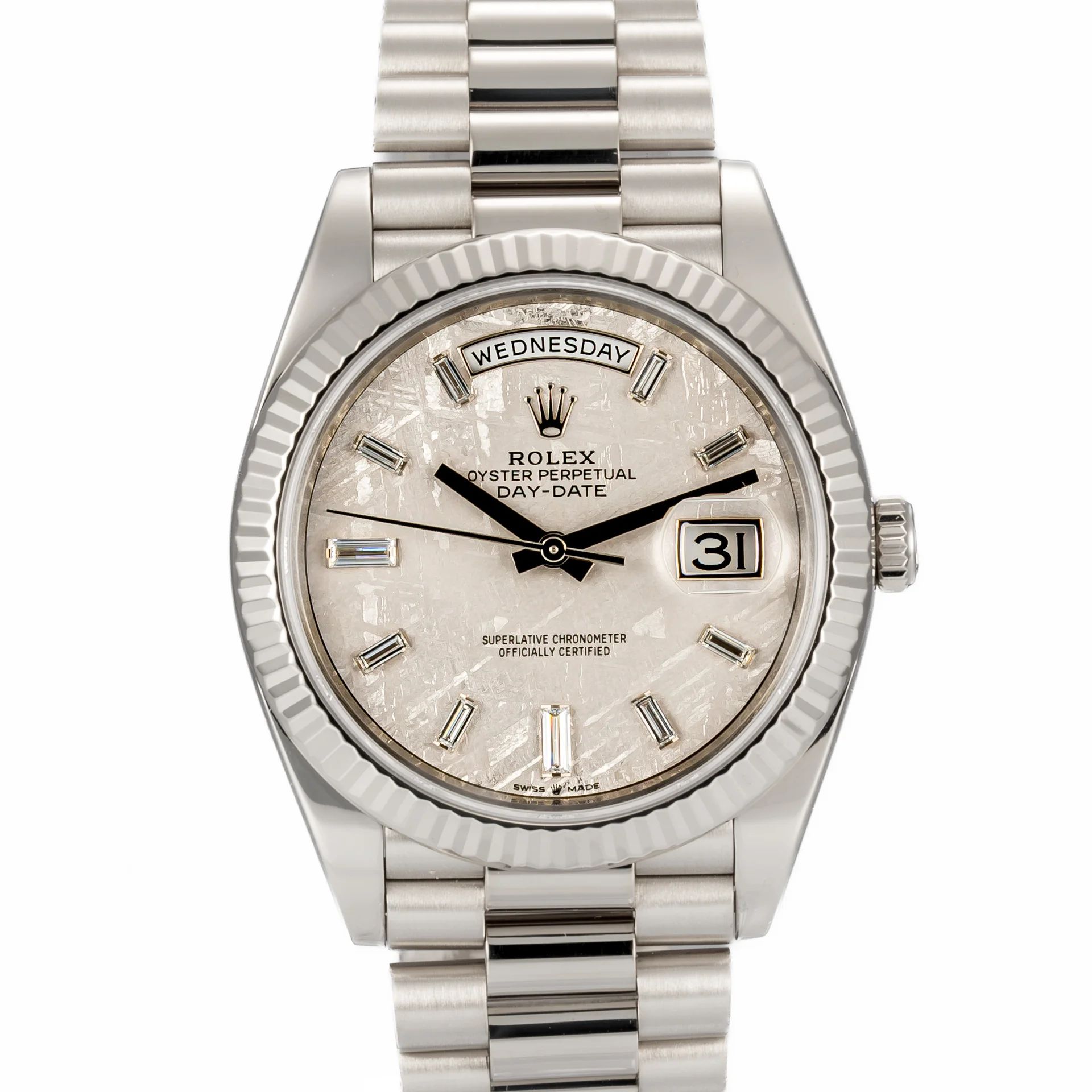 Rolex Day-Date 40 mm Meteorite Baquette diamonds dial 228239-0055 White Gold Meteorite 2023