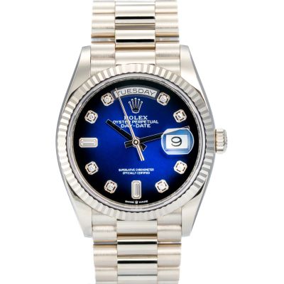 Rolex Day-Date 36 White Gold Blue Ombre Diamond dial 128239-0023 - New/Mint condition, 2025