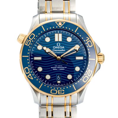 Omega Seamaster Diver 300M Yellow Gold on Steel Blue 210.20.42.20.03.001 - New/Mint condition
