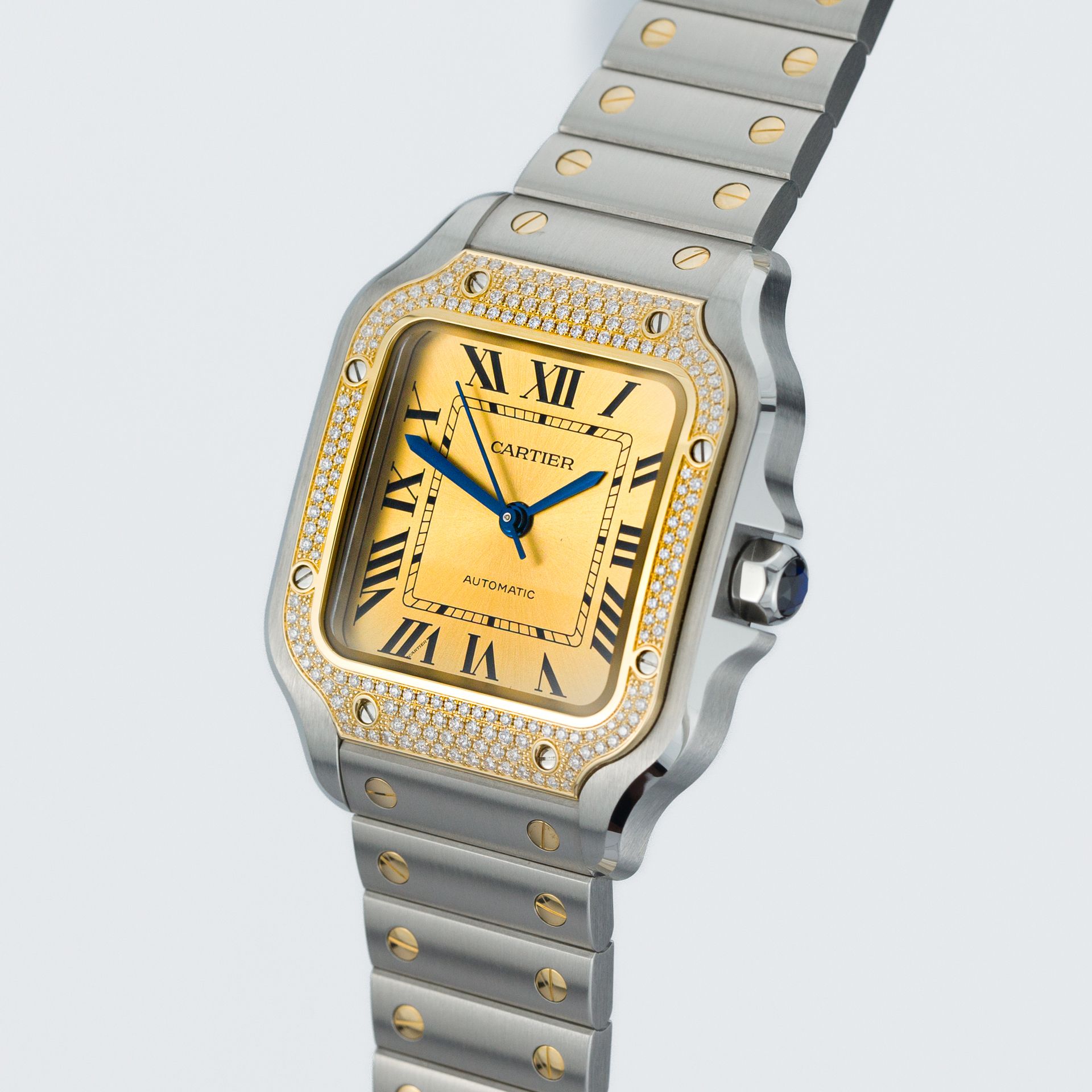 Santos De Cartier - Golden sunray dial and Diamonds bezel - Image 3