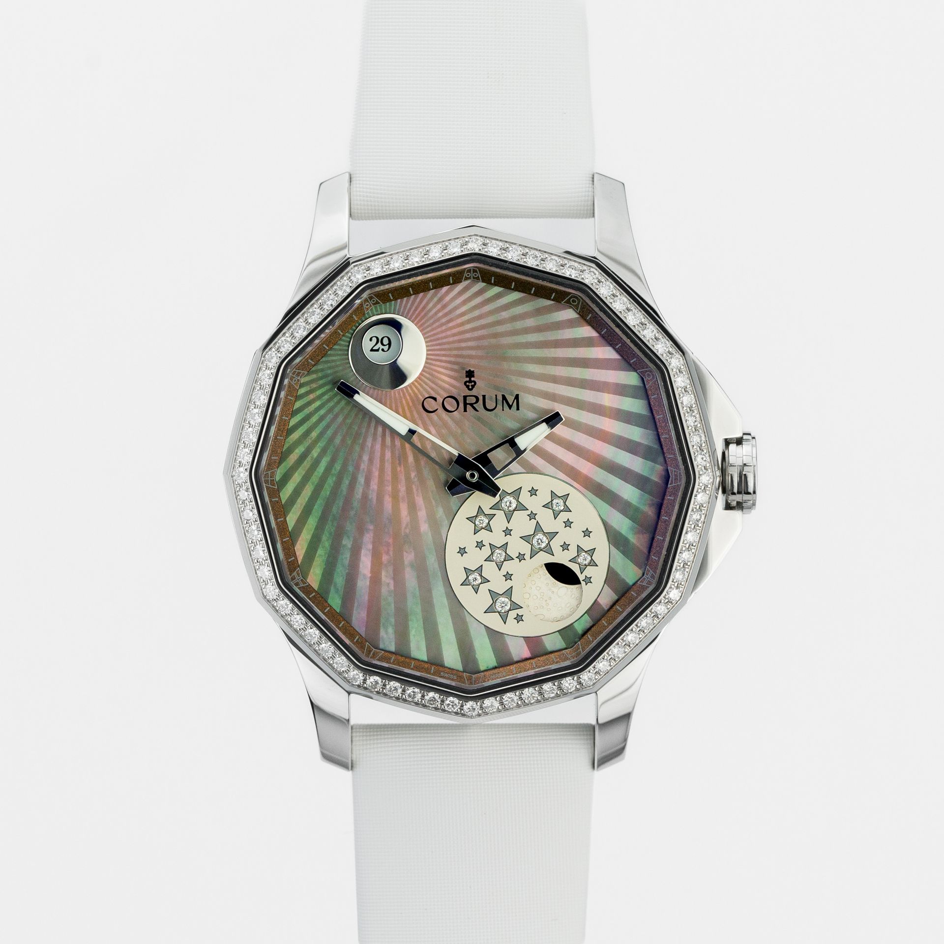 Corum Admiral's Cup Legend 38 Mystery Moon MoP dial 384.101.47/F149 AN01 steel Mother of pearl 2025