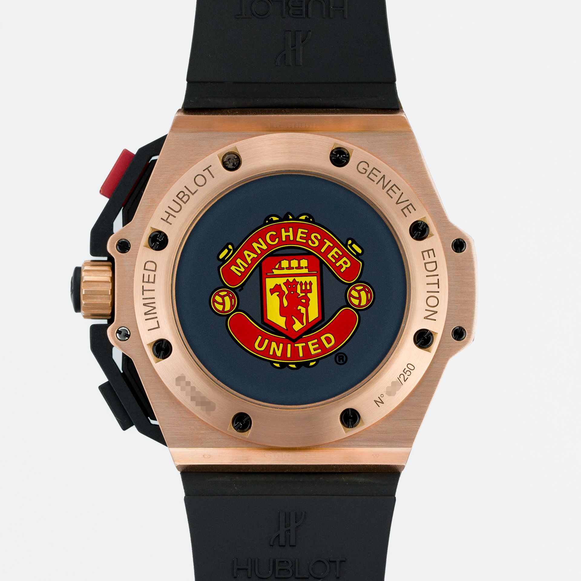 Hublot King Power Red Devil Manchester United Limited edition 716.OM.1129.RX.MAN11 rose gold Skeletonized 2012 - Diagonal back view