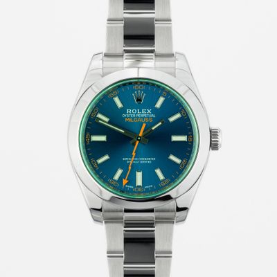 Front view of Rolex Milgauss Z-Blue - Very Good condition luxury timepiece Rolex Milgauss Z-Blue 116400GV - Very Good condition
